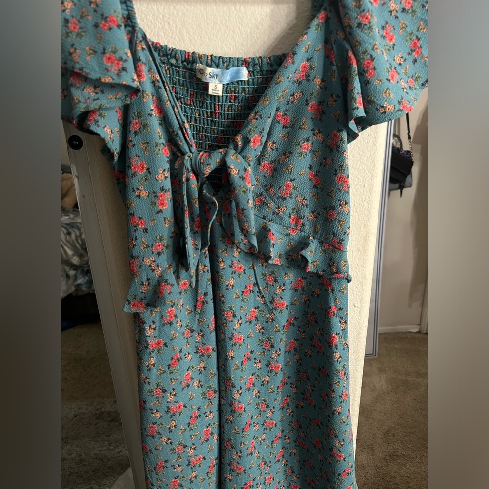 Teal flowered summer dress